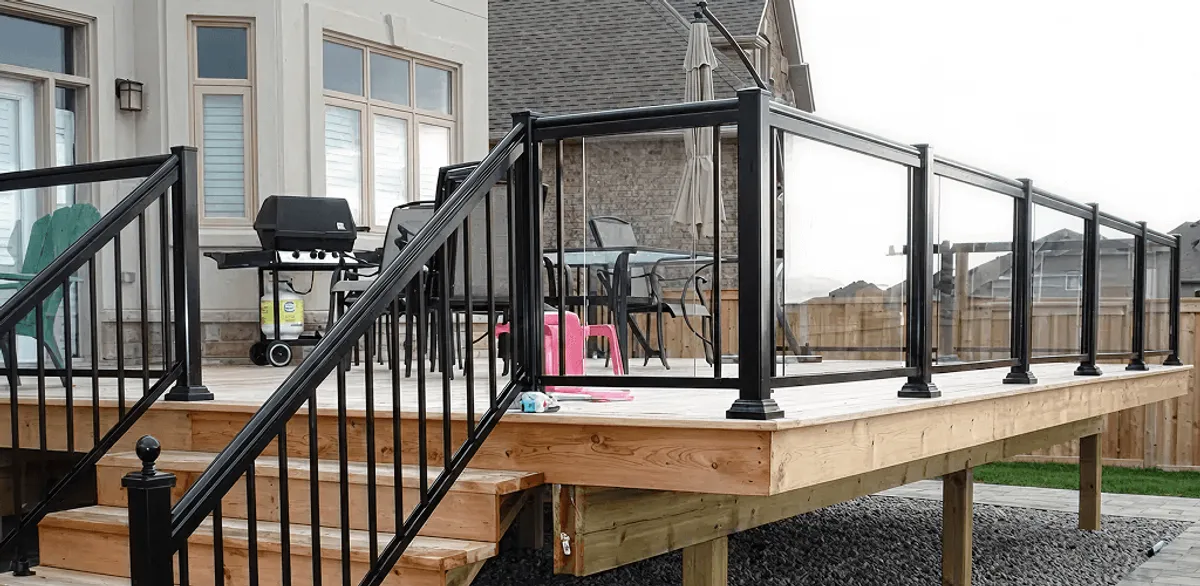 Handrail installation on a deck staircase for safety and code compliance in Reno, NV