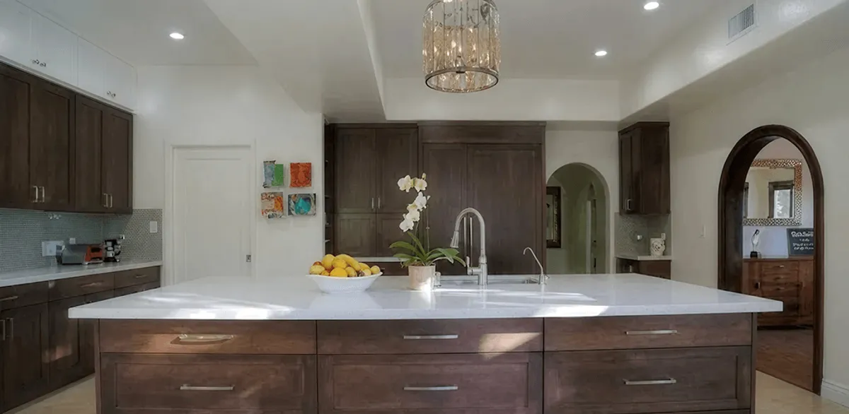 Cabinet refacing project with updated kitchen cabinets and island in Reno, NV